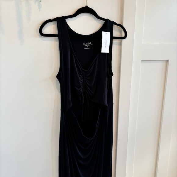Isabel Maternity Black Sleeveless Peek-A-Boo Midi Dress Size Large Ruched NWT - Picture 4 of 8